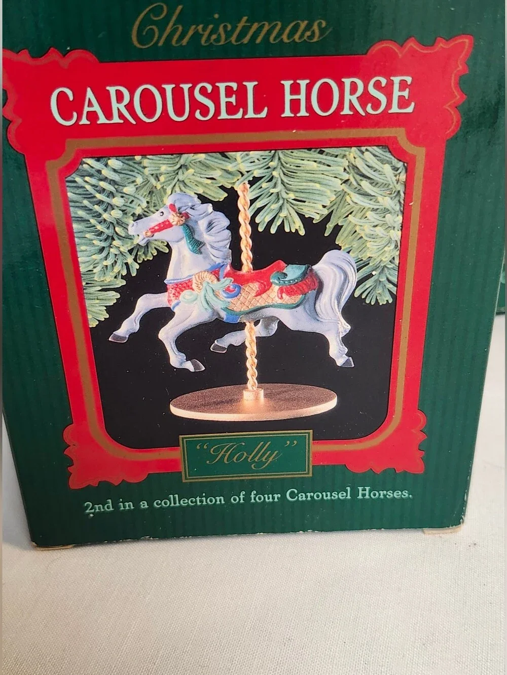 1989 Halmark Holiday Carousel Horse Ornament Set - Green & Multicolor